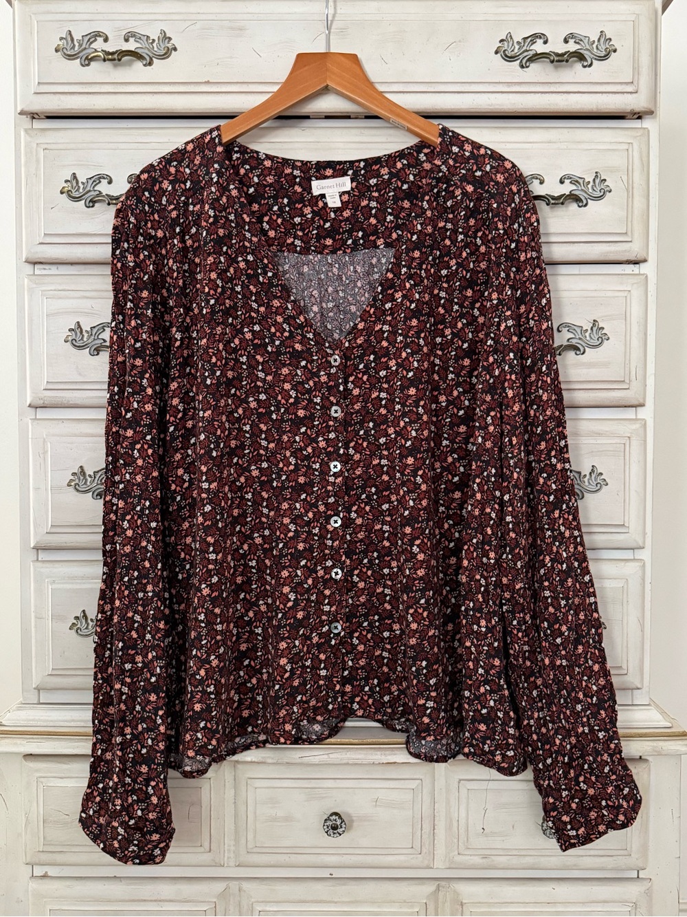 Garnet Hill Fall Floral Boho Blouse Top